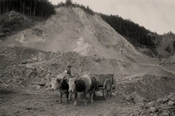 Ochsenfuhrwerk Steintransport
